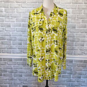 Milk & Honey Tunic Shirt Dress Art to Wear Eye Graphic Mod Geometric NEW L Green